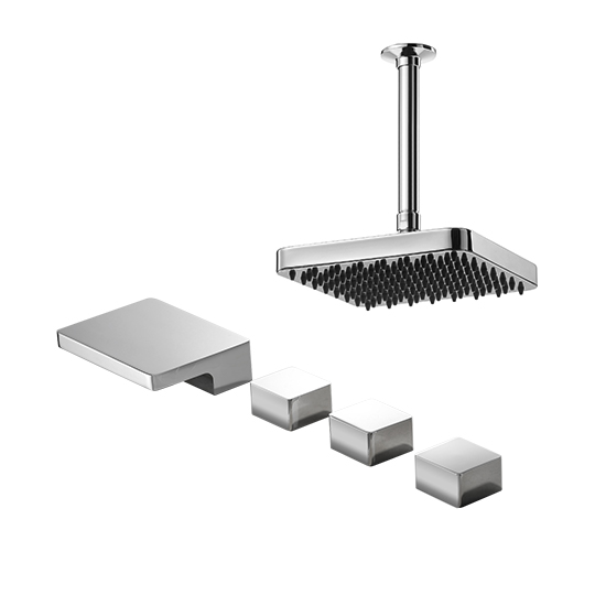 按摩浴缸出水口+三把手+頂噴蓮蓬頭