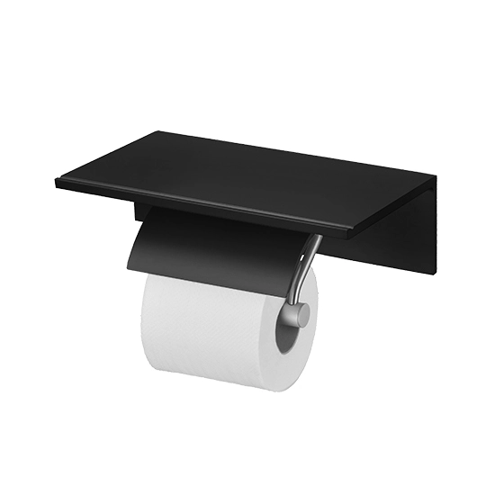 Single Toilet Tissue Holder W/Shelf (Aluminum W/Black Coating)